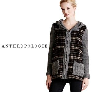 Anthropologie MOTH Derry Jacket Plaid Hooded Sweater Knit - Size Small